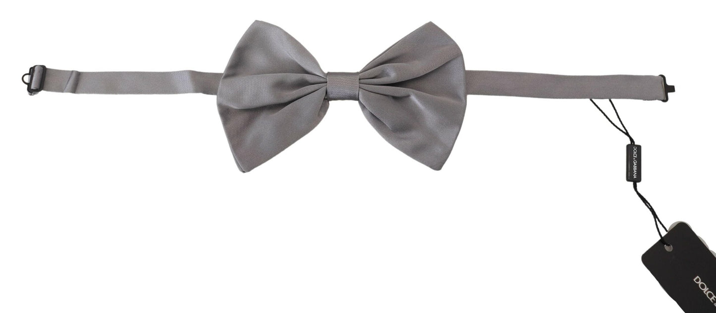 Dolce & Gabbana Bow Tie Men Silver Gray Silk Adjustable Neck Men's Papillon