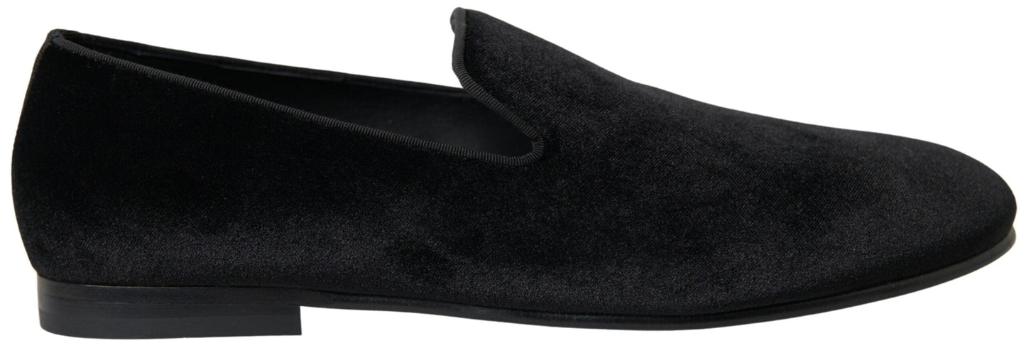 Dolce & Gabbana Black Velvet Loafers Formal Men's Shoes