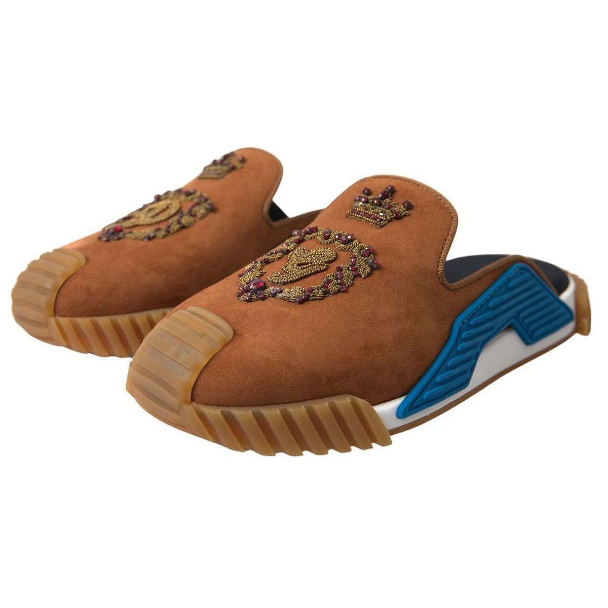 Dolce & Gabbana Brown Suede Crown Logo NS1 Slides Men's Sandals