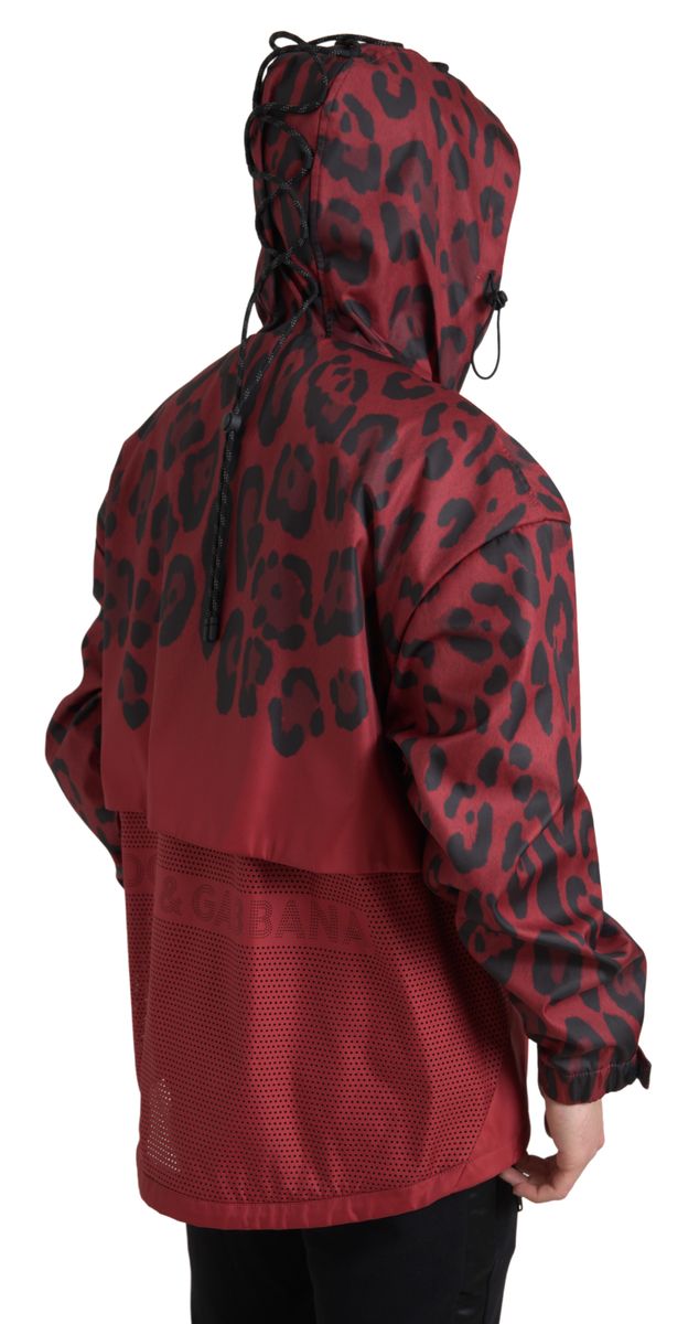 Dolce & Gabbana Red Leopard Hooded Rain Coat Men's Jacket