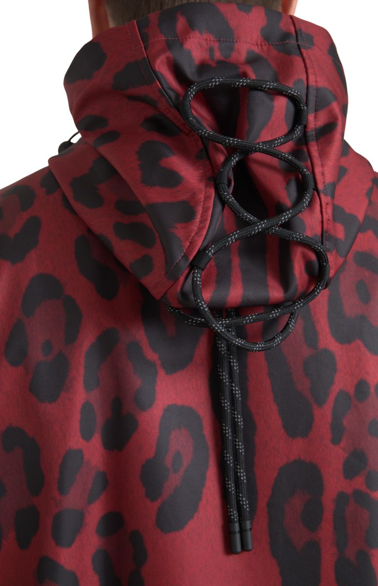 Dolce & Gabbana Red Leopard Hooded Rain Coat Men's Jacket