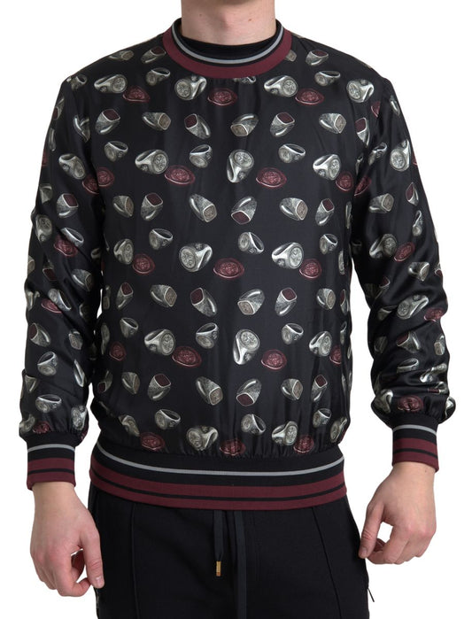Dolce & Gabbana Black Ring Print Silk Crewneck Men's Sweater