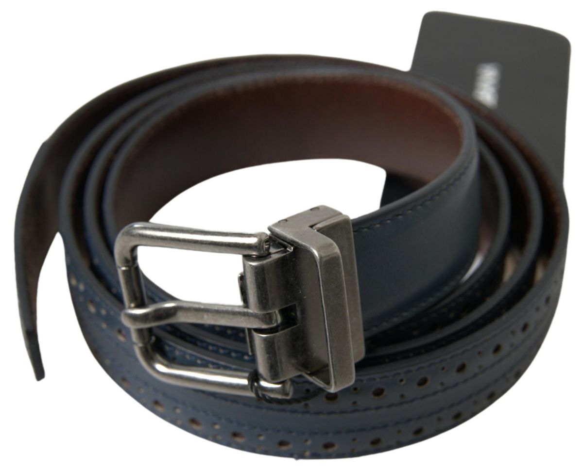 Dolce & Gabbana Blue Leather Perforated Metal Buckle Men's Belt