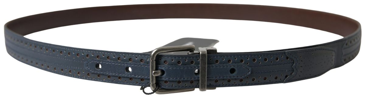 Dolce & Gabbana Blue Leather Perforated Metal Buckle Men's Belt