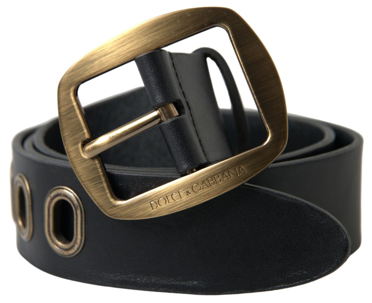 Dolce & Gabbana Black Leather Gold Metal Buckle Men Men's Belt