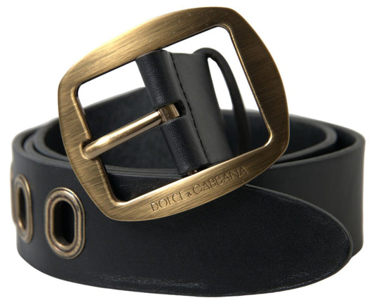 Dolce & Gabbana Black Leather Gold Metal Buckle Men Men's Belt