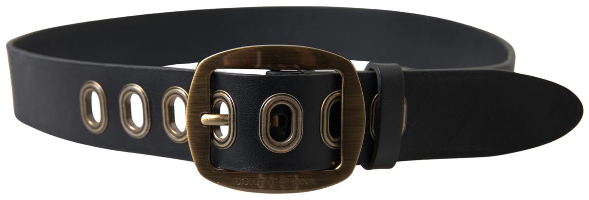 Dolce & Gabbana Black Leather Gold Metal Buckle Men Men's Belt