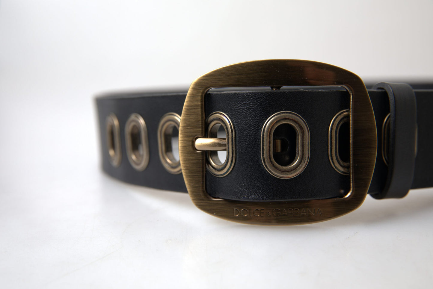Dolce & Gabbana Black Leather Gold Metal Buckle Men Men's Belt