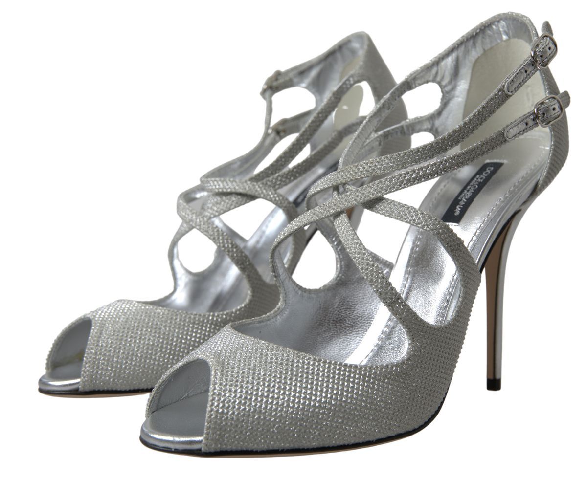 Dolce & Gabbana Silver Shimmers Sandals Heel Pumps Women's Shoes