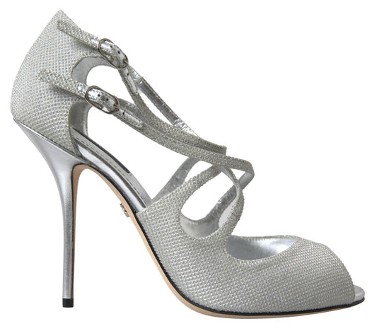 Dolce & Gabbana Silver Shimmers Sandals Heel Pumps Women's Shoes