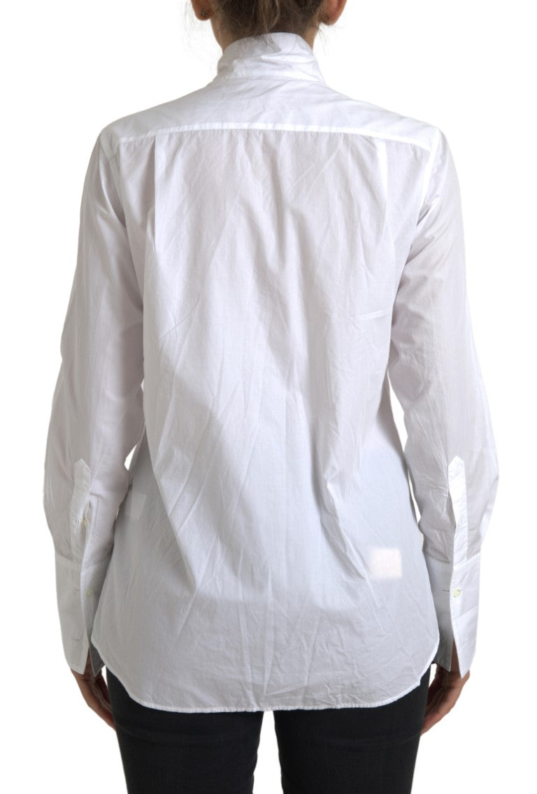 Dolce & Gabbana White Cotton Ascot Collar Long Sleeves Women's Top