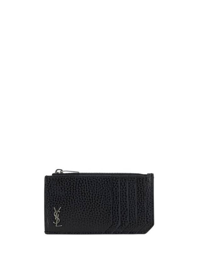 Saint Laurent Tiny Cassandre Fragment Zipper Card Wallet Black