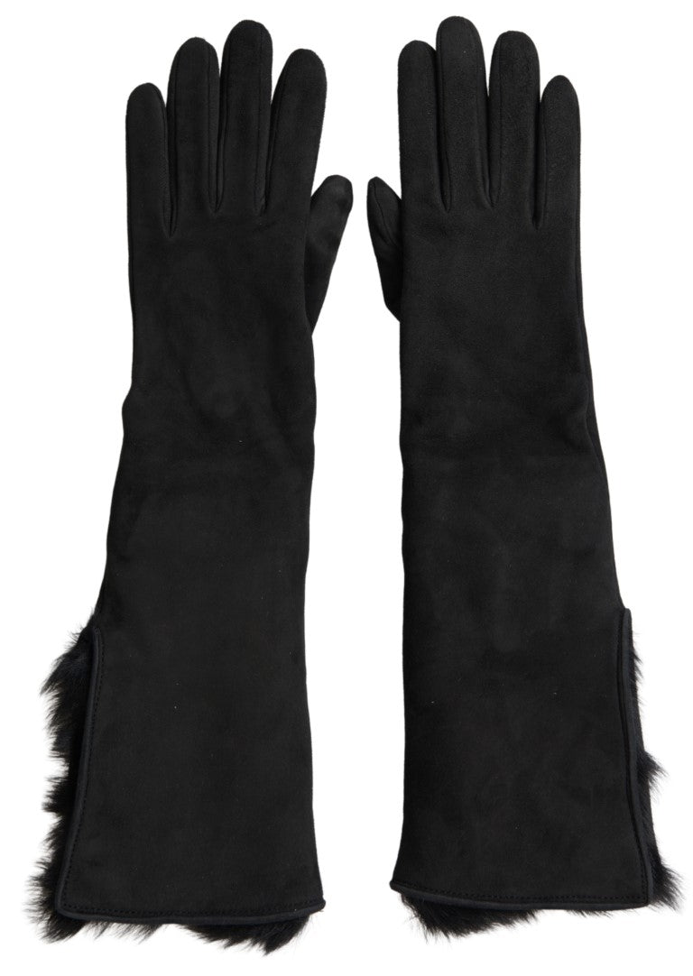 Dolce & Gabbana Black Leather Fur Elbow Length Men's Gloves