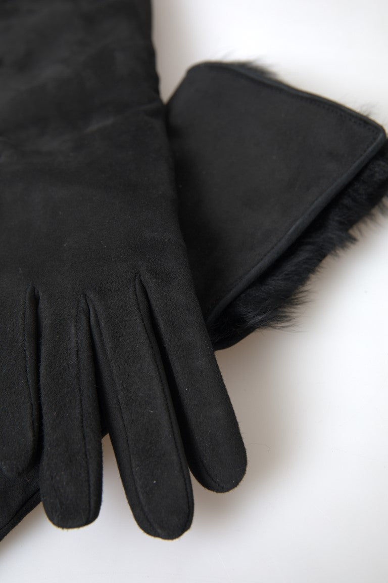 Dolce & Gabbana Black Leather Fur Elbow Length Men's Gloves