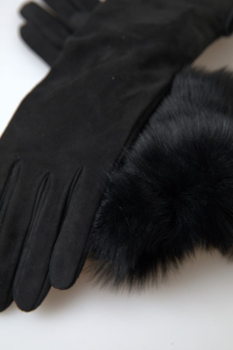 Dolce & Gabbana Black Leather Fur Elbow Length Men's Gloves