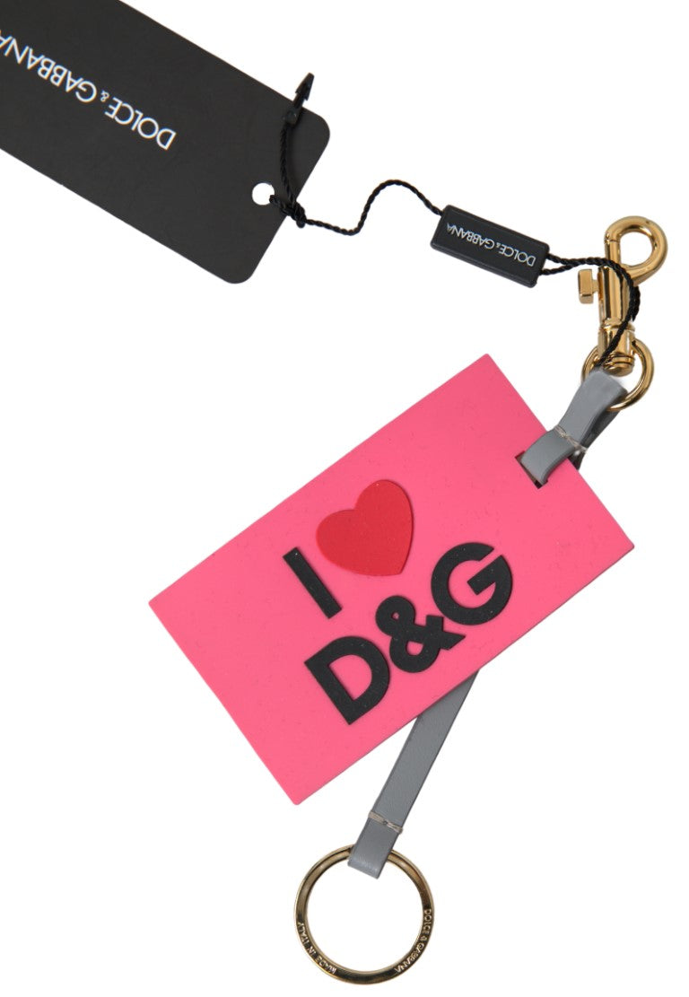 Dolce & Gabbana Pink Silicone DG Logo Gold Brass Keyring Women Women's Keychain