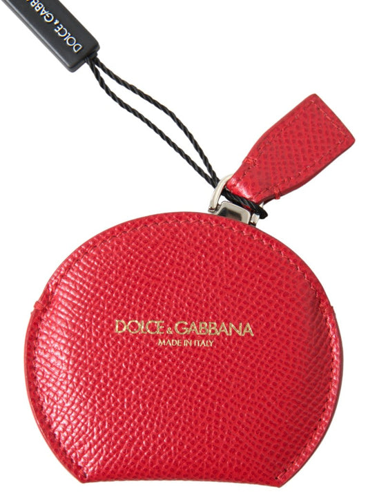 Dolce & Gabbana Red Calfskin Leather Hand Mirror Women's Holder