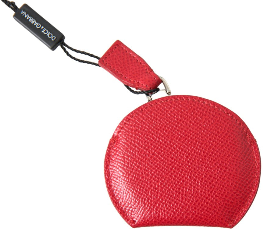 Dolce & Gabbana Red Calfskin Leather Hand Mirror Women's Holder
