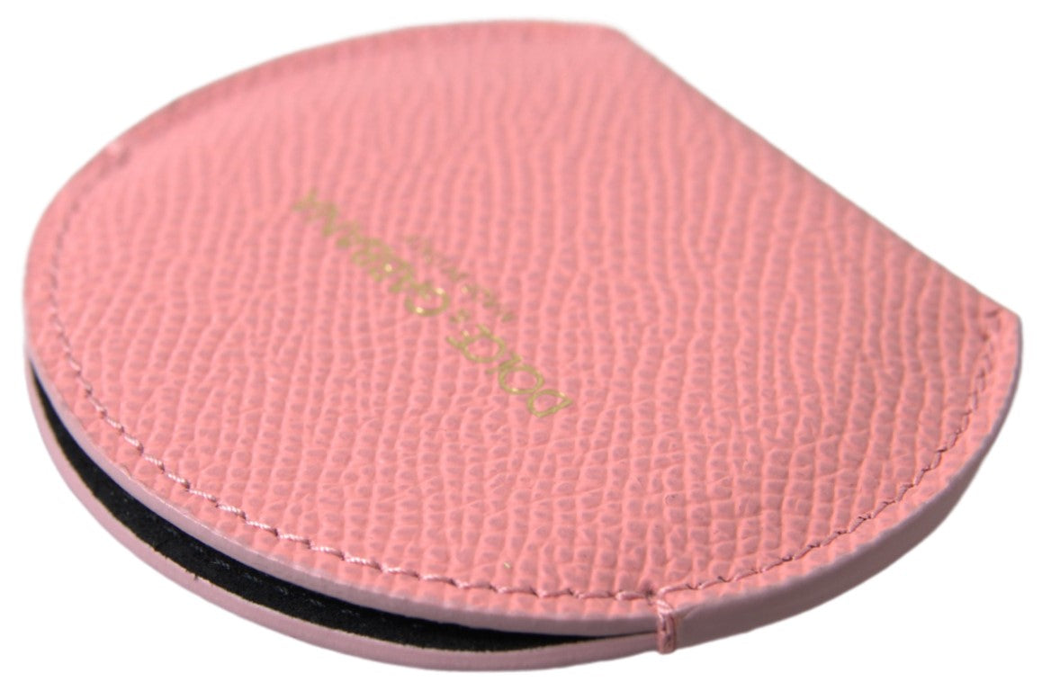 Dolce & Gabbana Pink Calfskin Leather Round Mirror Women's Holder