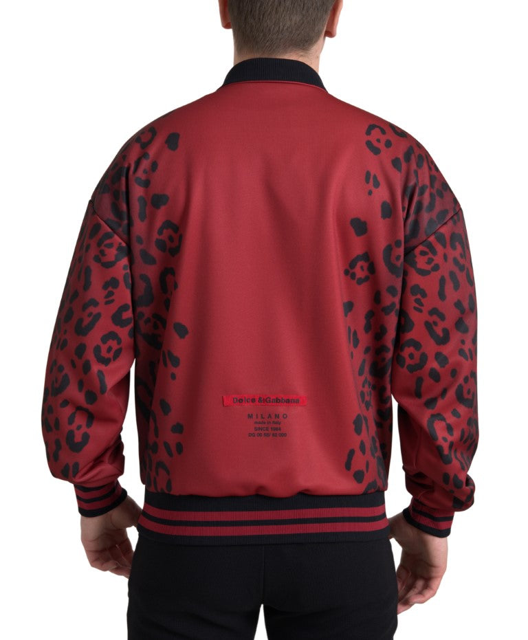 Dolce & Gabbana Red Leopard Polyester Bomber Full Zip  Men's Jacket