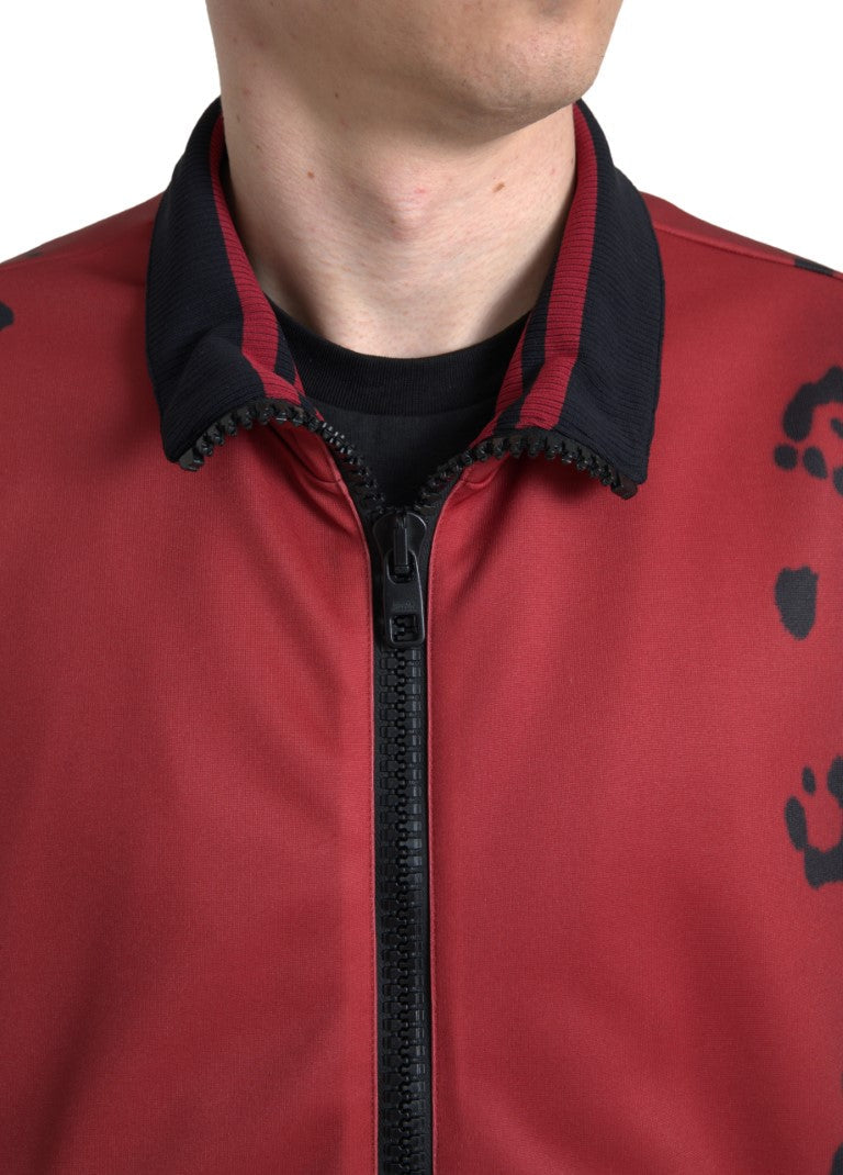 Dolce & Gabbana Red Leopard Polyester Bomber Full Zip  Men's Jacket