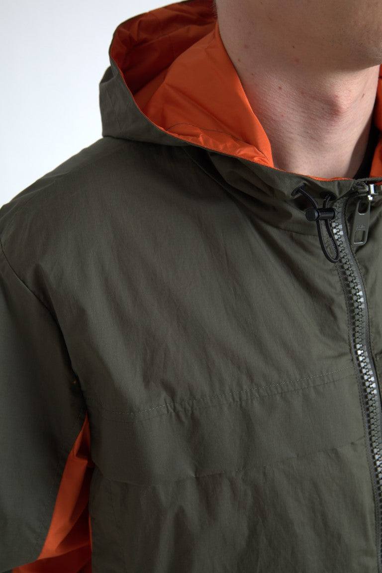 Dolce & Gabbana Green Orange Hooded Cotton Full Zip Men's Jacket