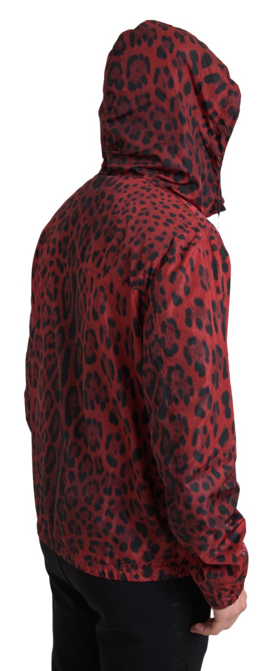 Dolce & Gabbana Red Leopard Hooded Bomber Full Zip Men's Jacket