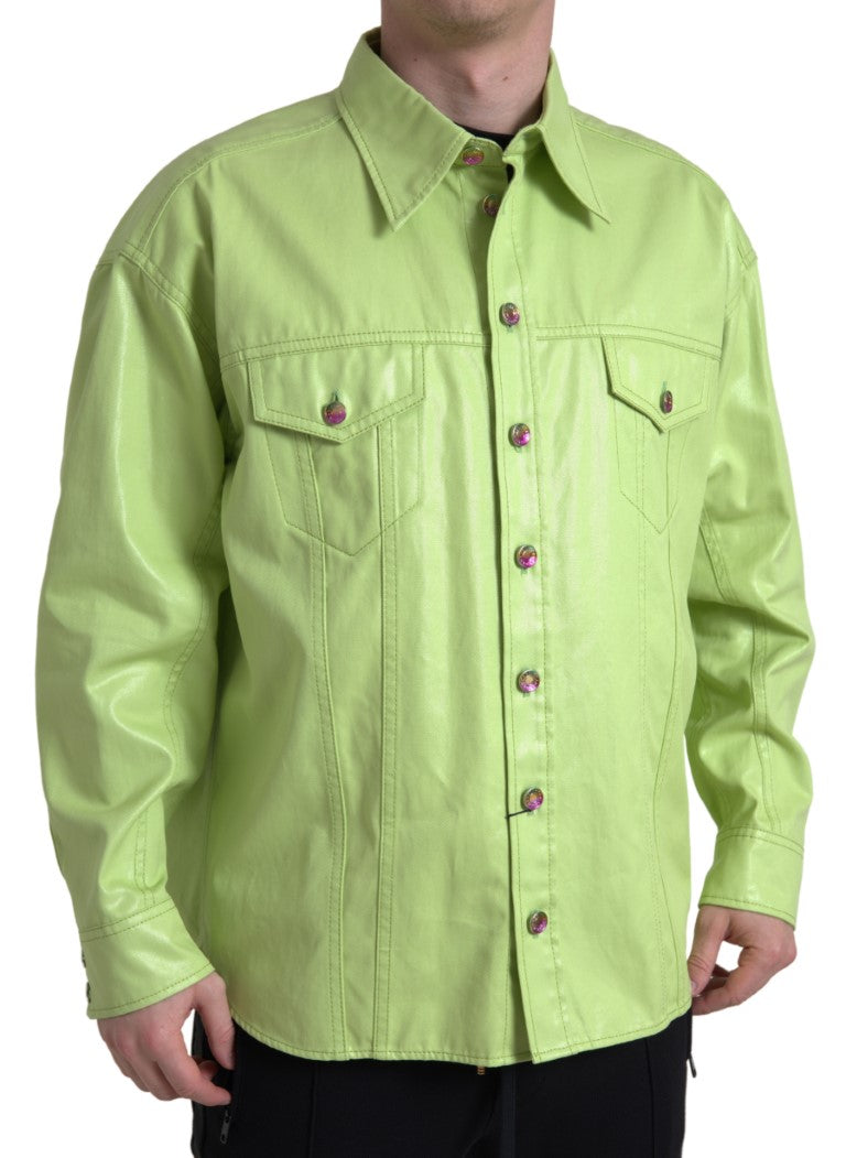 Dolce & Gabbana Green Cotton Collared Button Down Men's Shirt