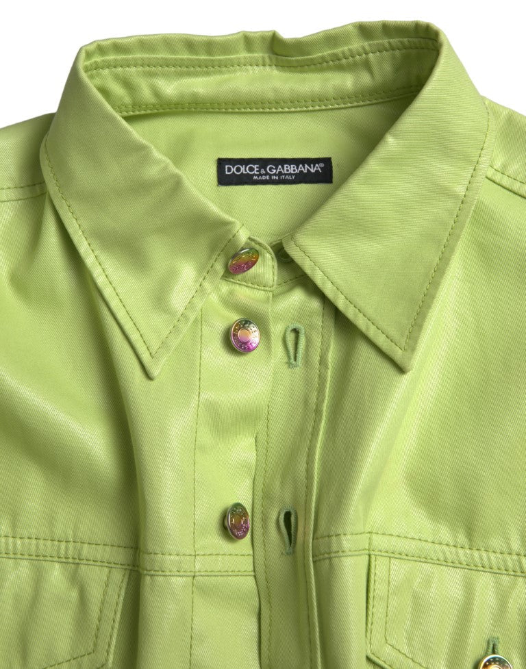 Dolce & Gabbana Green Cotton Collared Button Down Men's Shirt