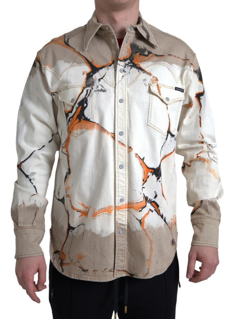 Dolce & Gabbana Multicolor Cotton Collared Denim Men's Shirt