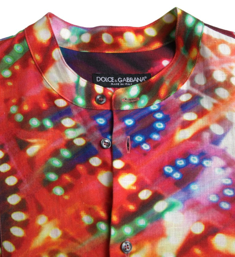 Dolce & Gabbana Multicolor Luminarie Print Linen Men's Shirt