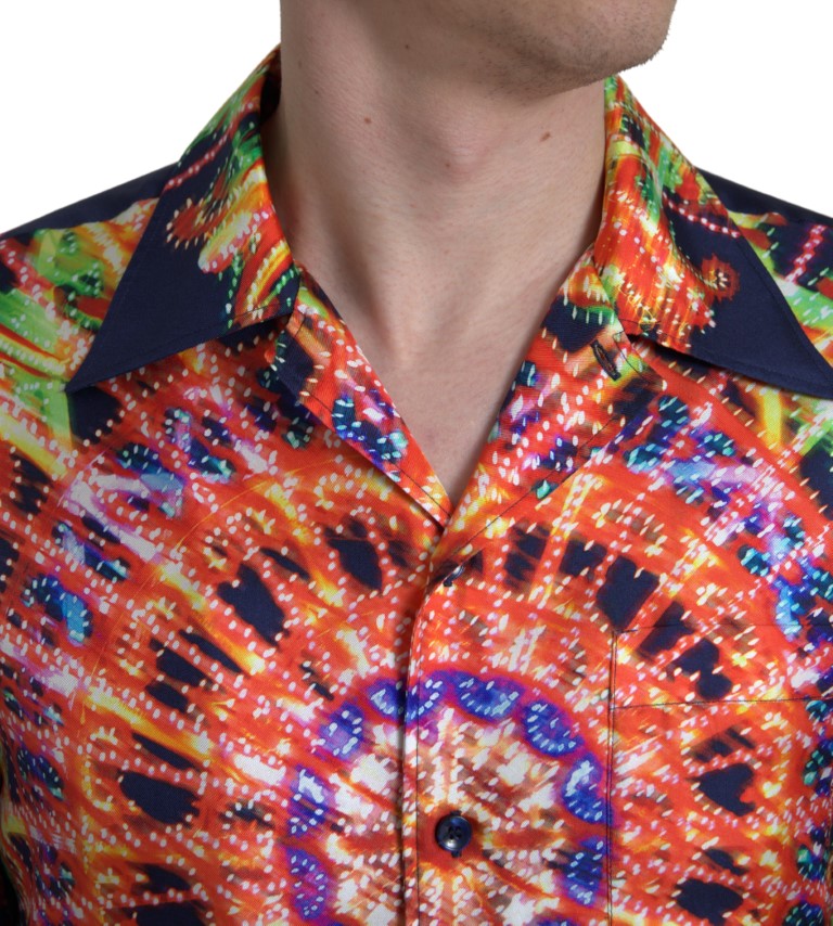 Dolce & Gabbana Multicolor Luminarie Print Men Shirt Men's Silk