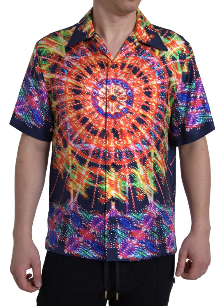 Dolce & Gabbana Multicolor Luminarie Print Men Shirt Men's Silk