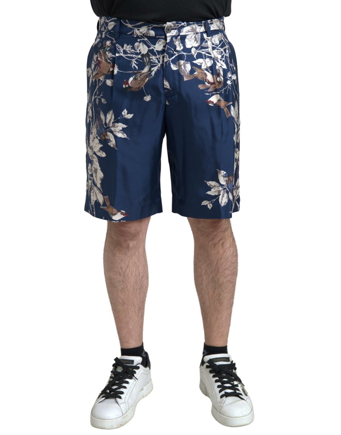 Dolce & Gabbana Blue Floral Print Silk Men Bermuda Men's Shorts