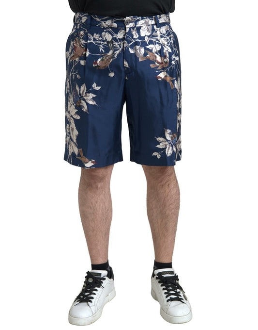 Dolce & Gabbana Blue Floral Print Silk Men Bermuda Men's Shorts