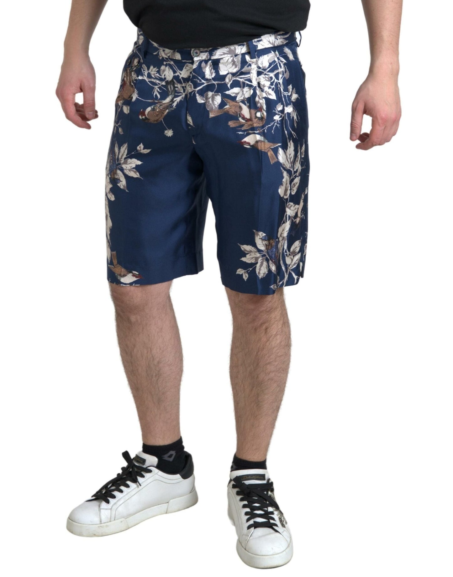 Dolce & Gabbana Blue Floral Print Silk Men Bermuda Men's Shorts
