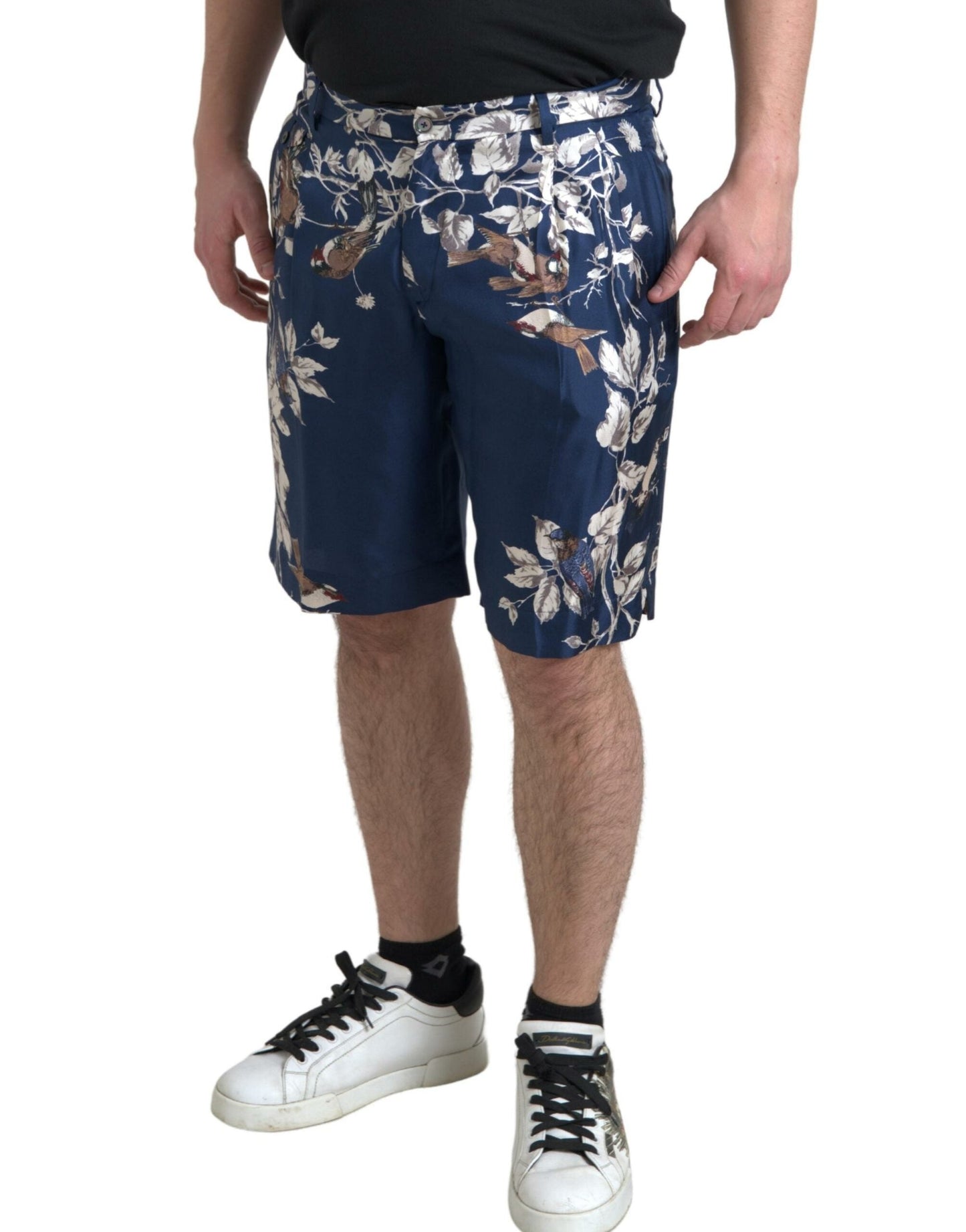 Dolce & Gabbana Blue Floral Print Silk Men Bermuda Men's Shorts