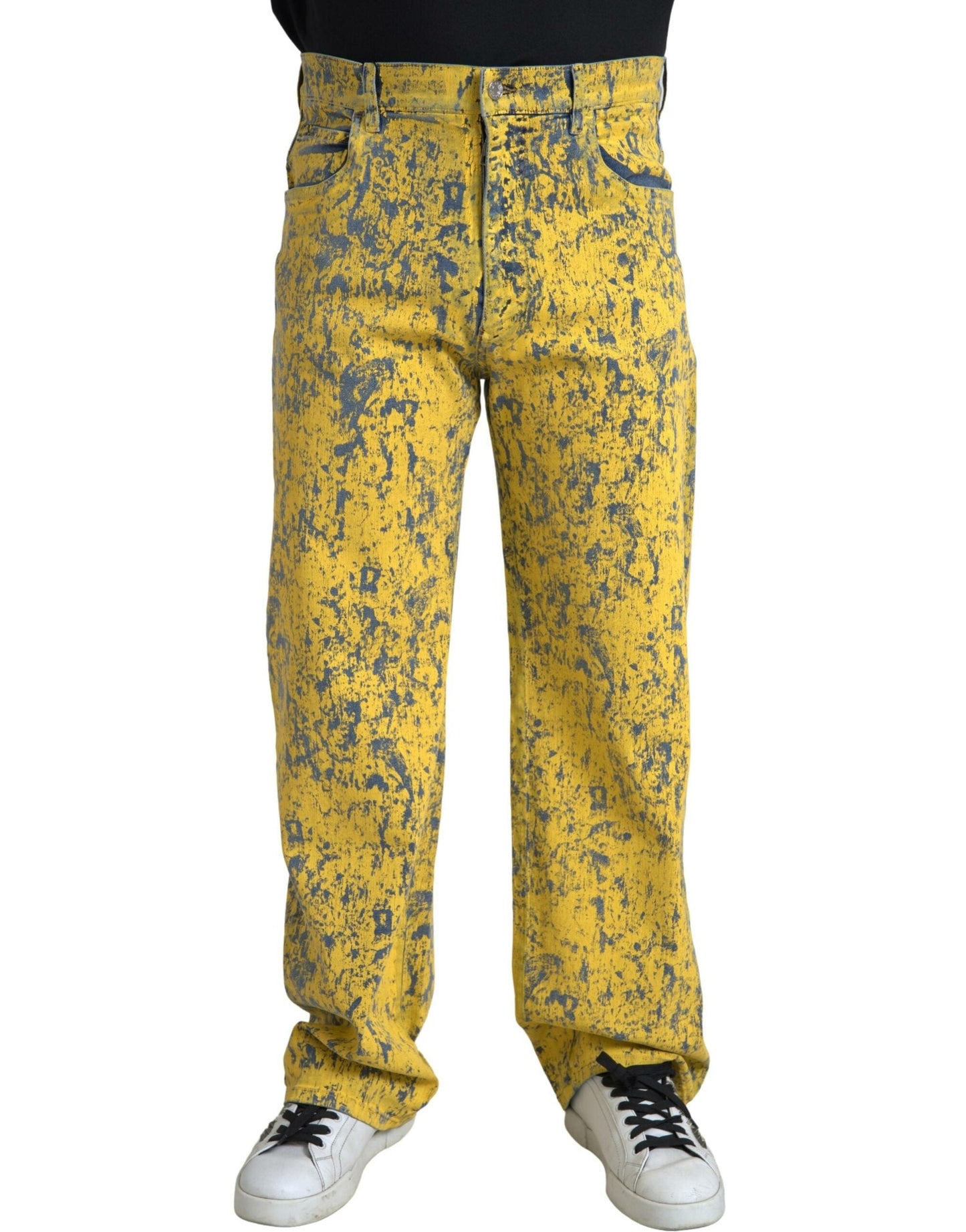 Dolce & Gabbana Yellow Cotton Tie Dye Straight Denim Men's Jeans