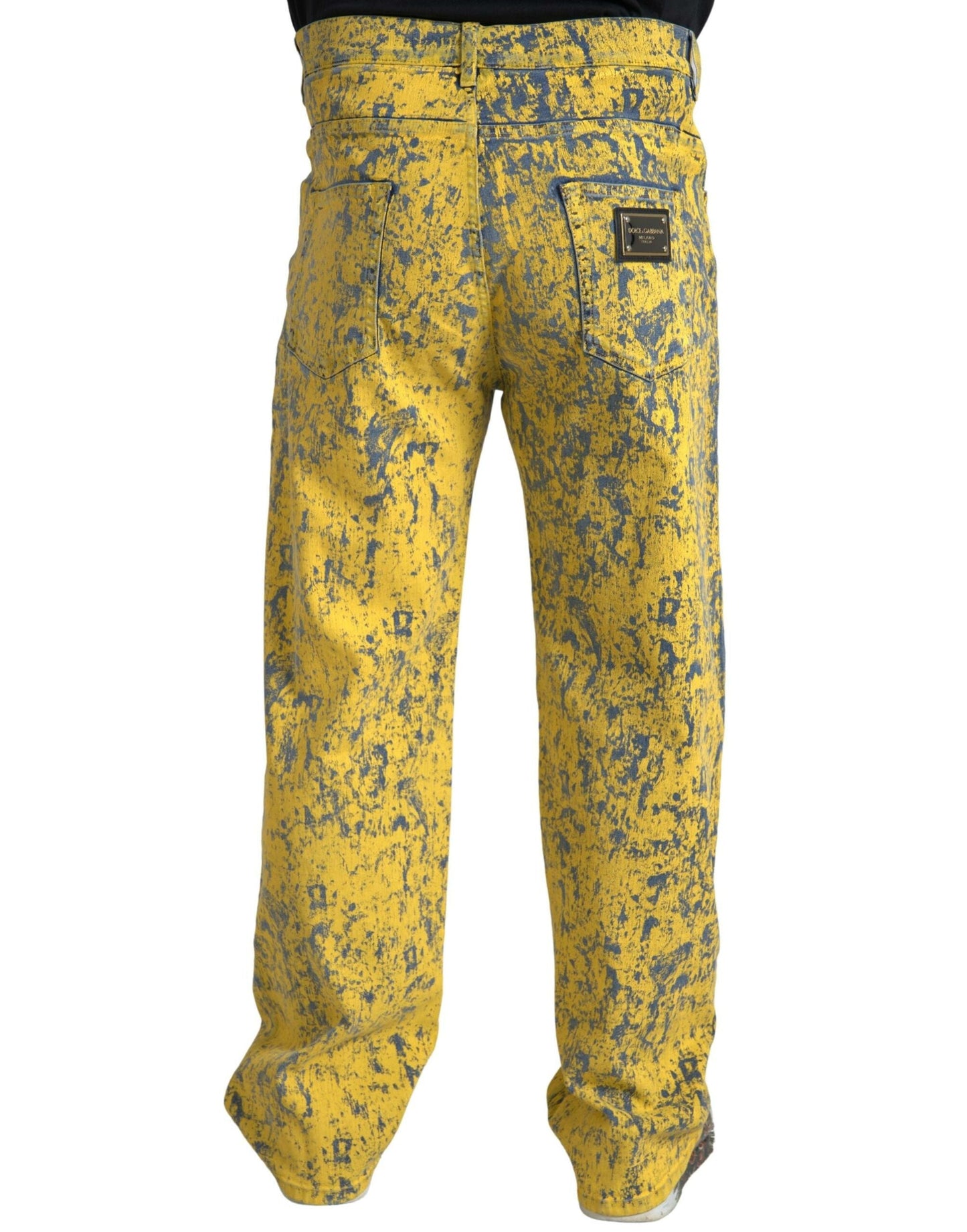 Dolce & Gabbana Yellow Cotton Tie Dye Straight Denim Men's Jeans