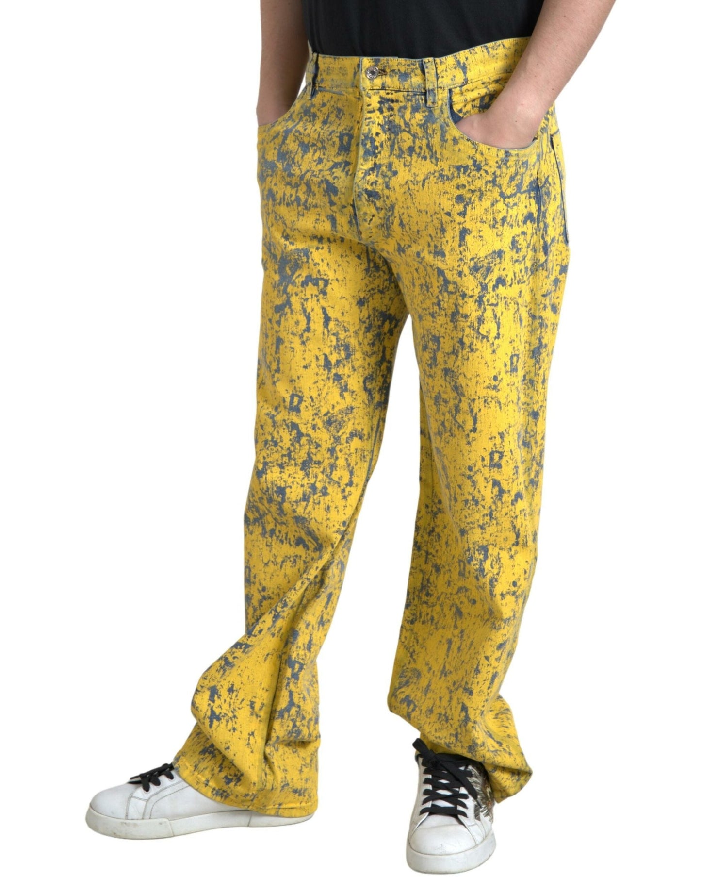 Dolce & Gabbana Yellow Cotton Tie Dye Straight Denim Men's Jeans
