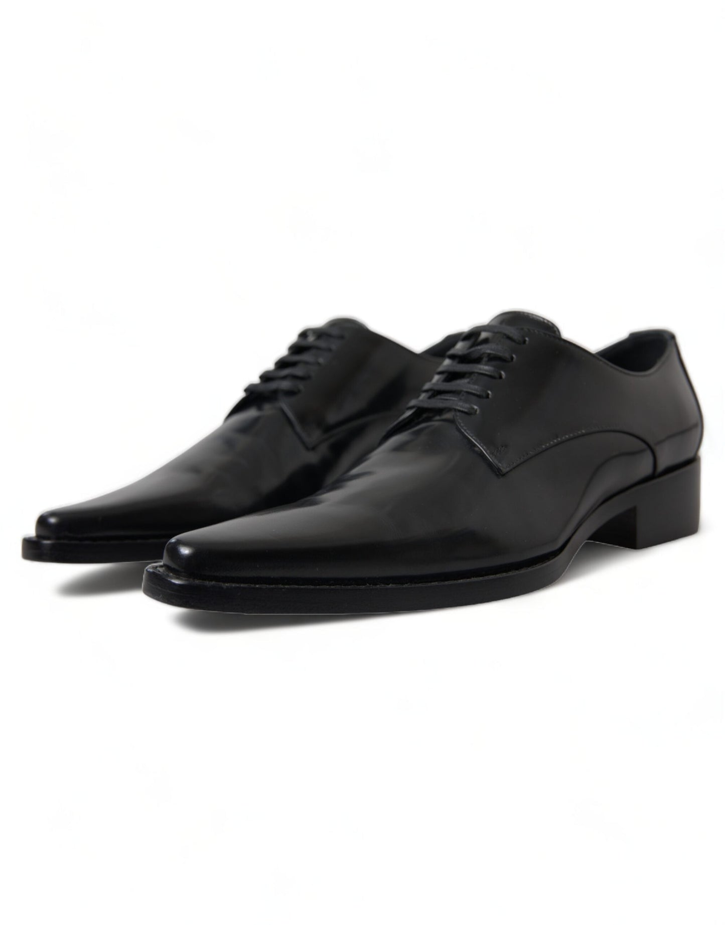 Dolce & Gabbana Black Leather Lace Up Formal Flats Women's Shoes