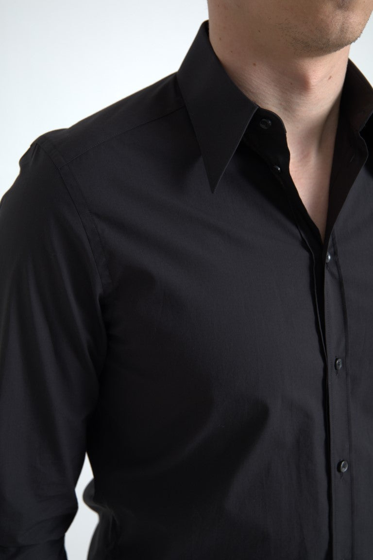 Dolce & Gabbana Black Cotton Men Long Sleeves MARTINI Men's Shirt