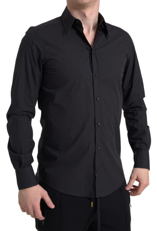 Dolce & Gabbana Black Cotton Men Long Sleeves MARTINI Men's Shirt