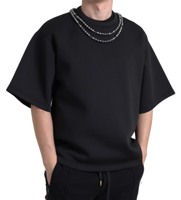 Dolce & Gabbana Black Necklace Embellished Polyester Men's T-shirt