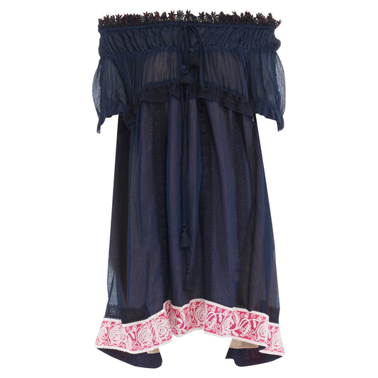 Chloe embroidery lace trim off shoulder boho dress