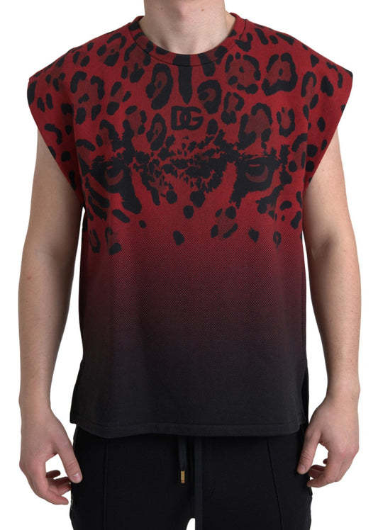 Dolce & Gabbana Red Leopard Cotton Sleeveless Tank Men's T-shirt