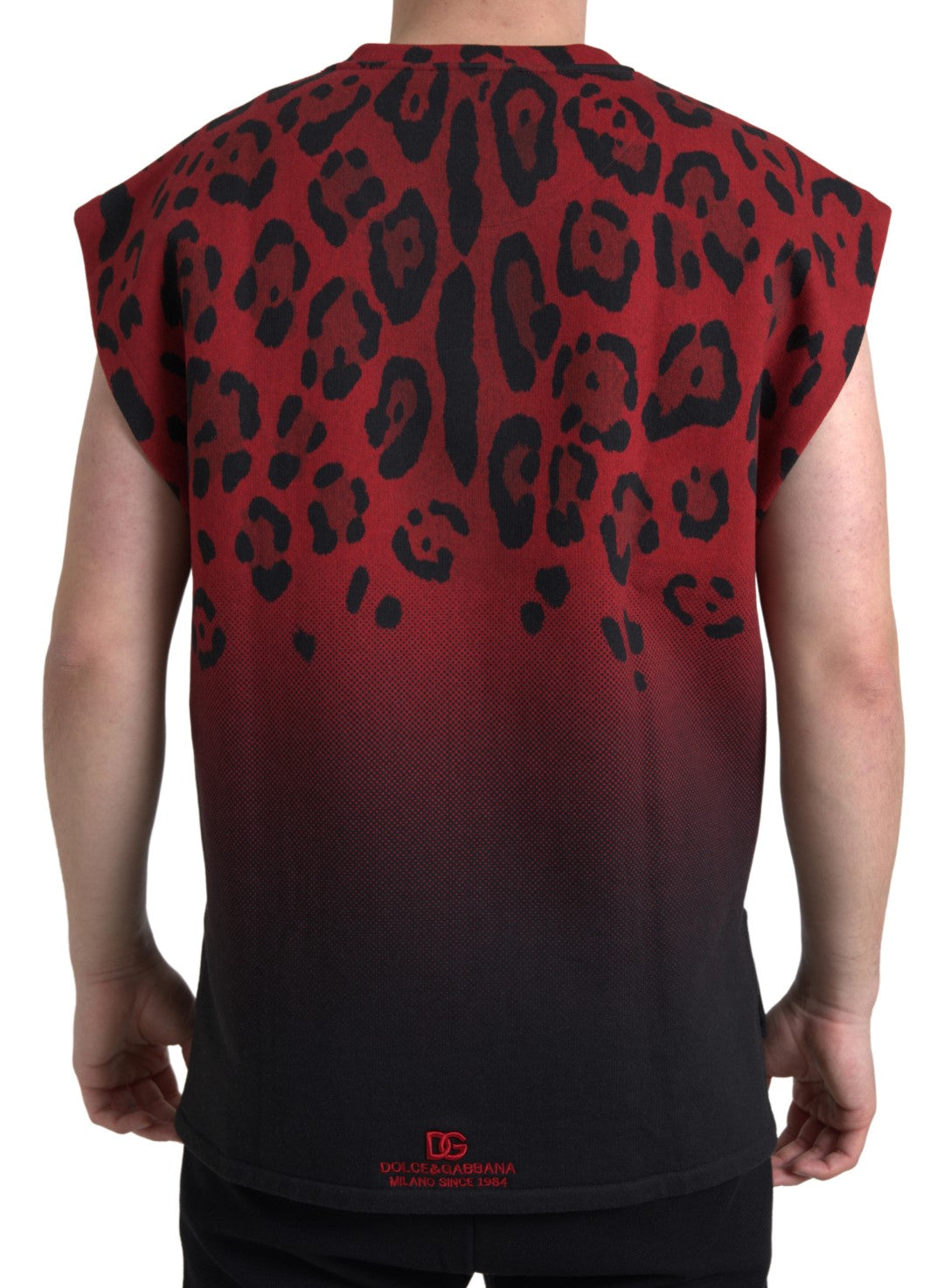 Dolce & Gabbana Red Leopard Cotton Sleeveless Tank Men's T-shirt
