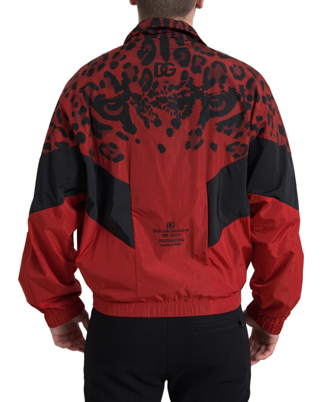Dolce & Gabbana Red Leopard Nylon Full Zip Men's Sweater