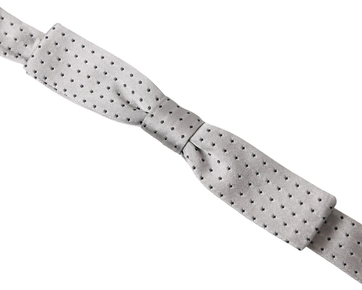 Dolce & Gabbana Gray Dotted Silk Adjustable Men Neck Papillon Bow Men's Tie