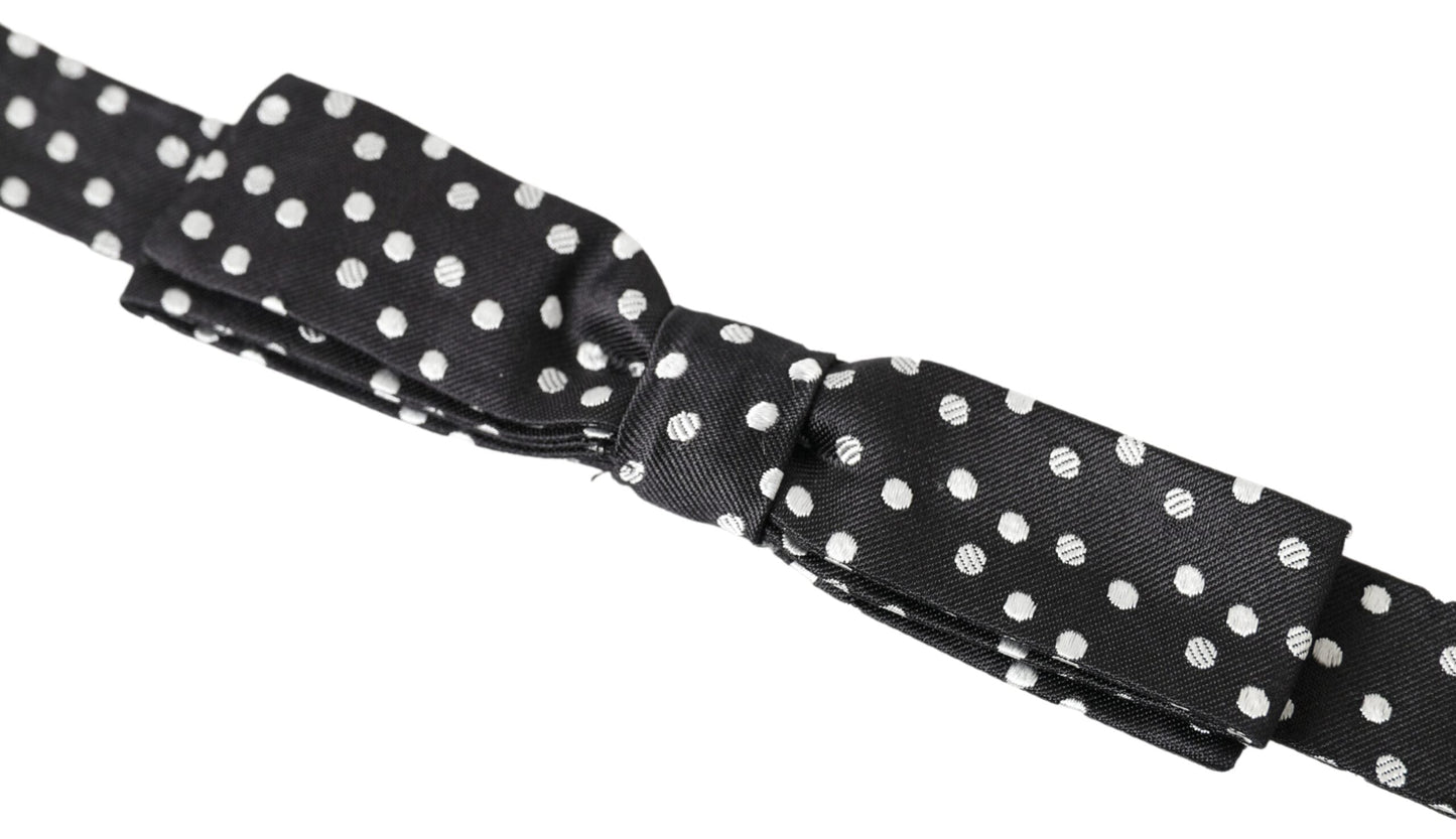 Dolce & Gabbana Black Polka Dot Silk Adjustable Men Neck Papillon Bow Men's Tie